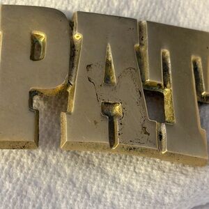 1970s Vintage Solid Brass Name Belt Buckle Taiwan PAT
